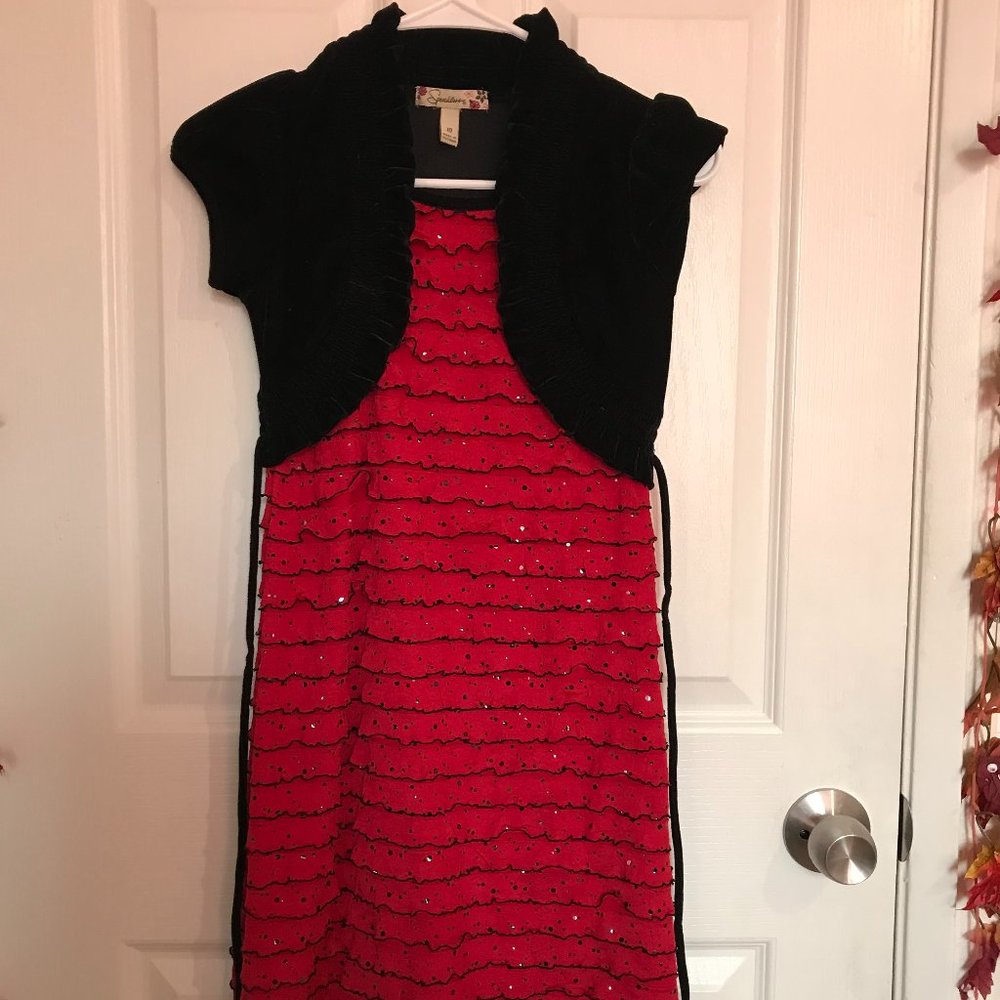 A red speechless formal dress